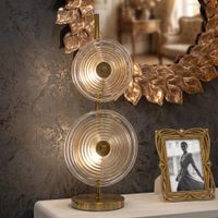 lampara de mesa de metal y cristal dorado o 25x63 cm
