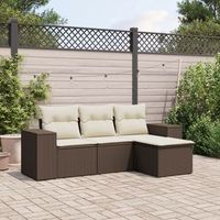 set de sofas de jardin 4 uds  juego de muebles de jardin y cojines ratan sintetico marron cfw22615