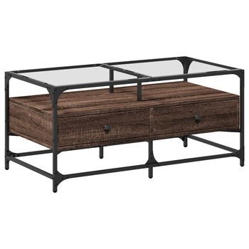 Mesa De Café - Mesa De Centro Con Puertas De Vidrio Marrón Roble 68,5x50x50 Cm