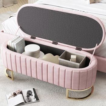 Banco Con Almacenamiento - Mueble Para Dormitorio - Terciopelo - Rosa (120x39.9x43cm)