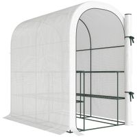 outsunny invernadero de jardin con estantes 123x187x189cm pequeno invernadero con puerta enrollable cubierta de pe de alta densidad 140 gm blanco   aosom espana