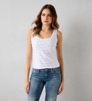 Guess para mujer. W6GP10K2932 Camiseta Logo blanco (XS), Casual, Algodón, Sin mangas / Tirantes