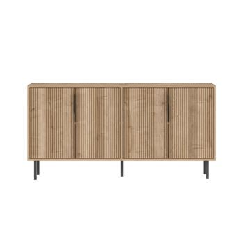 Aparador Acanalado De 4 Puertas Con Aspecto De Madera 150 X 75 Cm Ciaro