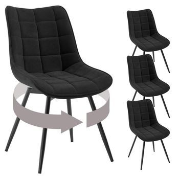 Set 4 Sillas Giratorias De Comedor Sillas De Cocina Tela De Terciopelo Patas De Metal - Negro - Woltu