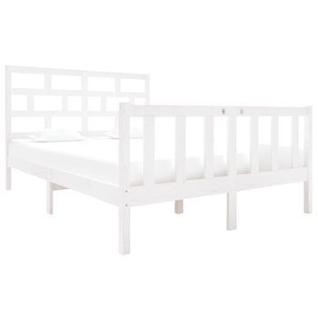 Cama Matrimonial | Cama Para Adultos | Estructura De Cama De Madera Maciza De Pino Blanco 135x190 Cm