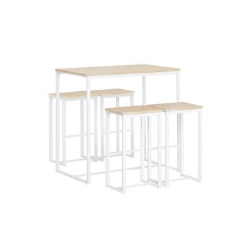 Juego de mesa de comedor y 4 taburetes metal blanco