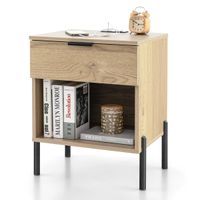 costway mesitas de noche inteligentes con cargador cajon y estante mesa auxiliar salon dormitorio 45 x 40 x 58cm natural