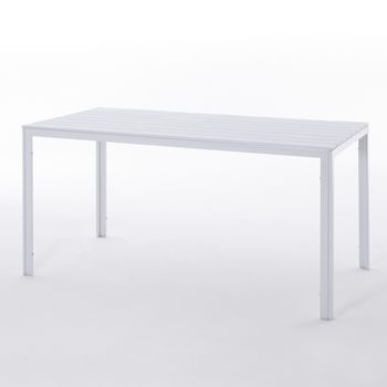 Mesa Fija De Jardín 156x78 Cm En Acero Y Lamas Efecto Madera De Polietileno - Thomas Blanco