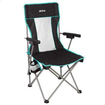 Silla Plegable Camping Respaldo Alto de Rejilla, 48x48x102 Cm, Negra