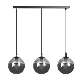 Regleta de techo lineal de metal con 3 esferas de cristal gris