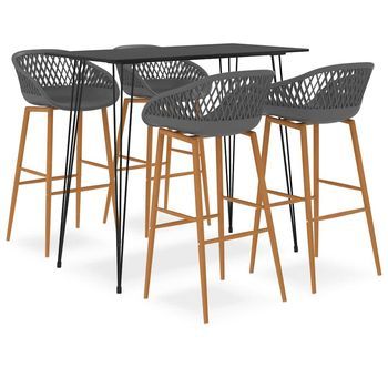 Mesa Alta Y Taburetes De Bar 5 Piezas Negro Y Gris Vidaxl