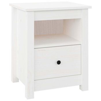 Mesita De Noche - Mesilla Madera Maciza De Pino Blanco 40x35x49 Cm Mc4817