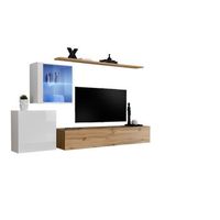 conjunto de muebles de salon mural switch xv diseno color roble wotan y blanco brillante