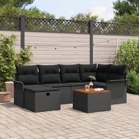 conjunto de sofa de jardin de 7 piezas con cojines de ratan sintetico negro v6600 unico  negro