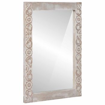 Espejo De Pared Blanco 70 X 50 Cm Madera De Mango Maciza Vidaxl