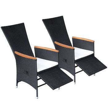 Pack 2 Uds Sillas Reclinables Jardín | Silla De Exterior | Sillón Y Cojines Ratán Sintético Negro