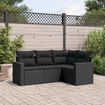 Conjunto De Sofás Jardín 4 Uds | Mueble Jardin Mesa Y Sillas Con Cojines Ratán Sintético Negro Cfw863296