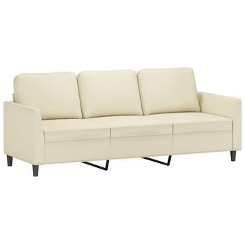 Sofá De 3 Plazas | Sofá De Salón | Sofá De Descanso De Cuero Sintético Color Crema 180 Cm