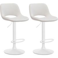 taburetes de bar sillas altas x2 con reposapies de terciopelo crema base de metal blanco 100004086