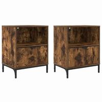 pack 2 uds mesita de noche  armario de noche  mesa de noche con cajon roble ahumado 49 x 36 x 61 cm