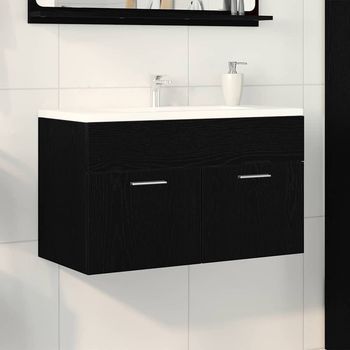 Vidaxl Mueble De Lavabo Roble Negro Madera De Ingeniería