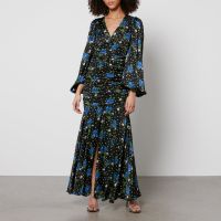 rotate birger christensen printed ruched satin maxi dress - dk 34uk 6