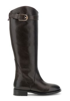botas altas de piel con hebilla dorada dark brown