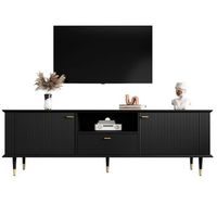 mueble de tv negro 170 cm con cajones puertas y patas doradas mdf