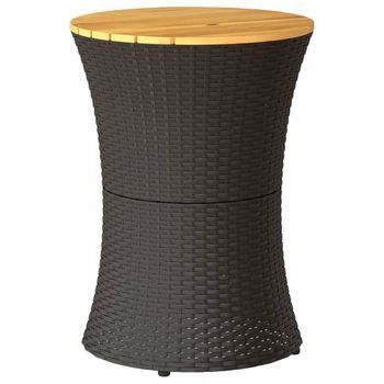 Mesa De Jardín | Mesa De Exterior Forma De Tambor Ratán Sintético Y Madera Negro