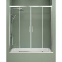 mampara banera frontal corredera 2 puertas - 2 fijos cromo  cristal de 6mm  antical  140-180cm  transparente - cromo brillo - transparente 180 cm adaptable 174-179cm