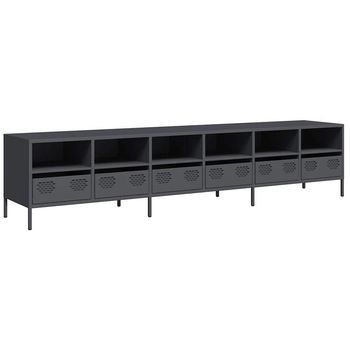 Mueble Tv | Mueble De Salón | Mesa De Tv Acero Laminado En Frío Antracita 202x39x43,5 Cm