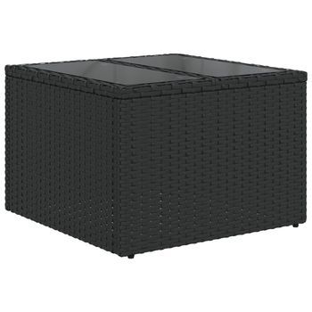 Mesa De Jardín | Mesa De Exterior Superficie De Vidrio Ratán Pe Negro 55x55x37 Cm