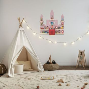 Estantería de pared, tablero mdf, madera de pino, melamina, rosa