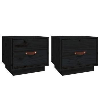 Pack 2 Uds Mesitas De Noche | Mesa Auxiliar | Mesilla Madera Maciza De Pino Negro 40x34x35 Cm