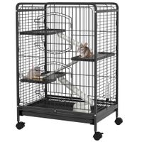 pawhut jaula para roedores con ruedas 615x445x95 cm comedero bandeja extraible