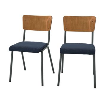 Set de 2 sillas de madera oscura y terciopelo azul