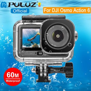 PULUZ 60m / 196 pies carcasa de buceo impermeable subacuática para DJI Osmo Action 6 funda de buceo con adaptador Invisible y tornillo largo