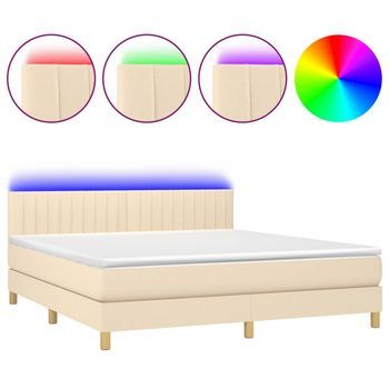 Cama Box Spring Con Colchón Y Led Tela Crema 160x200 Cm Vidaxl