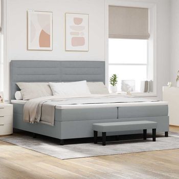 Vidaxl Cama Tipo Box Spring Con Cabecera Gris Claro 200 X 200 Cm Tela