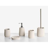 conjunto de 5 accesorios de bano jabonera dispensador de jabon escobilla de inodoro vaso soporte para cepillos de dientes beige pozuzo