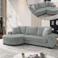 sofa de esquina de 4 plazas - mueble para salon - pana - gris 2565x1335x89cm