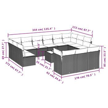 Conjunto De Sofá Exterior (configuración De 14 Piezas, Material De Mimbre Artificial Negro)