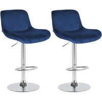 lote de 2 taburetes de bar solon cromados terciopelo azul 50x50x85 cm clp