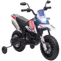 aiyaplay moto electrica para ninos 12v con licencia aprilia con ruedas auxiliares desmontables 6 kmh suspension trasera blanco