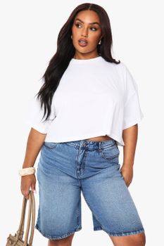 Boohoo Basics Plus Boxy Crop T-Shirt, Blanco