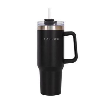 Botella térmica con pajita acero inoxidable 1,18 litros negra