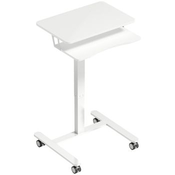 HOMCOM Escritorio regulable sentado-de pie, escritorio móvil con bandeja para teclado, ruedas y estructura de acero, blanco   Aosom España