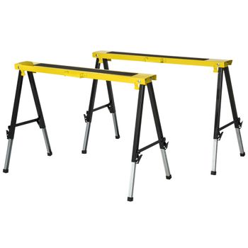 DURHAND Conjunto de 2 caballetes plegables telescópicos ajustables en altura con manija de transporte 100x60x62-90 cm   Aosom España
