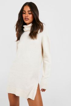 Vestido Jersey Oversize De Cuello Vuelto, Beige