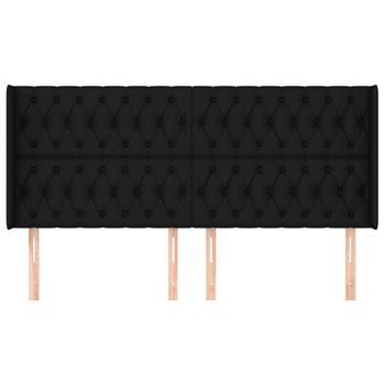 Cabecero Cama Mueble De Dormitorio Con Orejas De Tela 183 X 16 X 118/128 Cm Negro M02_0003610